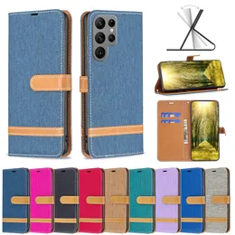 Fashion Jean Hybrid Leather Wallet Cases For Samsung Galaxy S23 Plus Ultra A14 5G A23E A04 4G S22 A13 Note 20 Luxury Cloth Hit Color Flip Cover Card ID Slot Holder Pouch