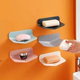 V Shaped Soap Box Wall Mounted Free Punched Self Adhesive Drain Soap Holder Bathroom Accessories Shower Plastic Storage Tray JNC277