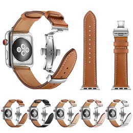 Men Women Leather Strap For Apple Watch Ultra 49mm Band 44mm 40mm 38mm 42mm 45mm 41mm 15 Colors Butterfly buckle Single Tour Bracelet iWatch Series 8 7 6 SE 5 4 3