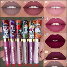 Lipstick Nowy 6 kolorów matowy płynny szminka wodoodporna Veet Lip Stick Kobiet Beauty Nude Gloss Długowy zestaw kosmetycznych Zestaw Drop Gelive Dhso9