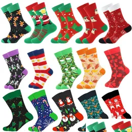 Weihnachtsdekorationen Weihnachtsbaum Schnee Elch Geschenk Baumwolle Happy Socks Neue Herbst Winter Männer Lustiges Jahr Weihnachtsmann Drop Lieferung 202 Dh5Cu