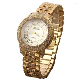 ساعة Wristwatches GD Women Single سلسلة ذهبية الفولاذ المقاوم للصدأ فرقة المرأة راينستون مشاهدة الساعات المعصم التناظرية