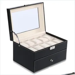 Uhrenboxen Hüllen Sikai New 20 Grid Slots Uhrenbox für Schmuck Organizer Display Aufbewahrung Geschenketui Leder Square D Dhbcd