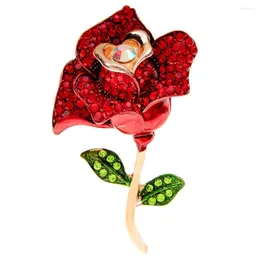 Brosches Cindy Xiang Rhinestone Red Rose Flower for Women Fashion Wedding Pin Witer Accessories High Quality