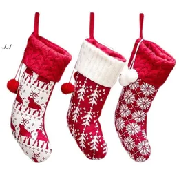 Knitt Christmas Stocking Xmas Tree Ornament Red and White Santa Candy Gift Bag Socks Prop Socks Party Pinging Decora￧￵es GCC261