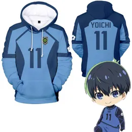 Anime Blue Lock Cosplay Costume Meguru Bachira Isagi Yoichi Chigiri Hyoma Kunigami Unisex 3D Bluza z kapturem Bluza Bluza Casual Tracksuit