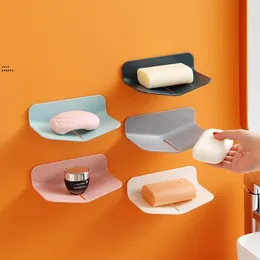 V Shaped Soap Box Wall Mounted Free Punched Self Adhesive Drain Soap Holder Bathroom Accessories Shower Plastic Storage Tray BBC277