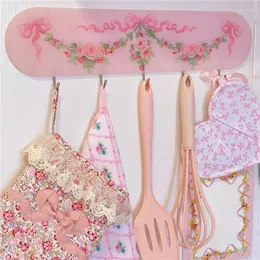 Hooks Pink Cute Acrylic Hook French Bow Flower String Keys Holder With Backglue Decoration For Home Long Wall Coat Rack Hangers
