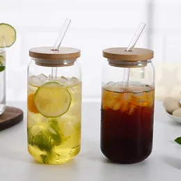 Creative Wide Mouth Mason Jar Drinking Glasses Cup with Bamboo Lids and Straws Cute Reusable Smoothie Cups Iced Coffee Cup