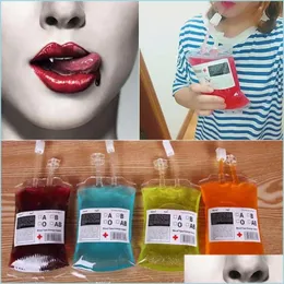 Water Bottles 12Oz 350Ml Blood Juice Energy Drink Bag Halloween Event Party Supplies Pouch Props Vampires Reusable Package Bags Drop Dhfpo