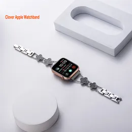 Trzy liściaste paski koniczyny do Apple Watch Band 45 mm z Case Women Biżuter Wymienna metalowa opaska na rękę Bling PC PC Ochrona ochronna IWatch 45mm Seria 8 7 6 5 4 3 2 1