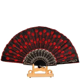 Art Folding Fan Wedding Party Peacock Tail Feather Crafts Print Chinese Style Home Decor Brodery Carved Hand Inventory RRA313