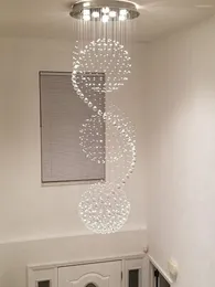 Chandeliers K9 Crystal Chandelier 나선형 계단 램프 구형 펜던트 램프 천장 거실 빌라 광택 램프