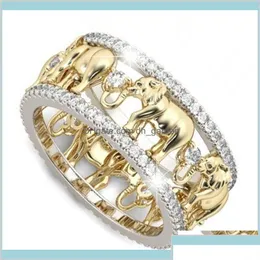 Полоса кольца чистого медного антикварного золота Кристалл Счастливый 3D -слон Романтический циркон для менвоменов размером 610 Wmvb3 Zr Otygk