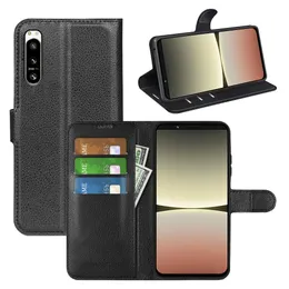 Handyhüllen für Sony Xperia 10 5 1 IV III II L4 Lychee Litchi Wallet Leder PU TPU mit Kartensteckplätzen Hülle