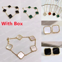Four Leaf Clover Bracelet Designer Jewelry Set Link Chain clover necklace Stud Earrings Gold Silver Mother of Pearl Green Red Flower Charm Bracelets Women with Box