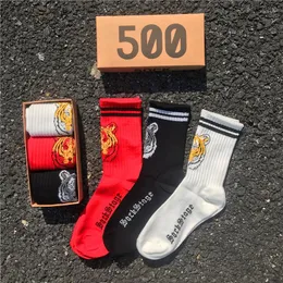 Men's Socks Men's Fashion Tiger Printing Red Amulet Stripe Sports Basketball Crew Cotton Man's And Women's 3Pair/Box