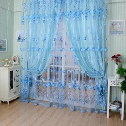 Curtain 1PC 1M 2M Window Curtains Sheer Voile Tulle For Bedroom Living Room Balcony Kitchen Printed Tulip Pattern Sun-shading