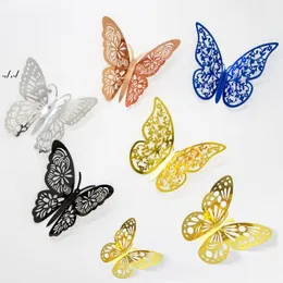 12 3D Hollow Butterfly Wall Stickers Diy Stickers voor Home Decor kinderkamer feest bruiloft decoratieve vlinders inventaris GCA306