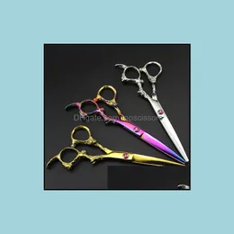 Tesoura de cabelo profissional 6 polegadas Japão Japão 440c Dragon Cut Scissors Corte tesouras de salão Sissors barbeiro makas cabeleireiro dhxyi