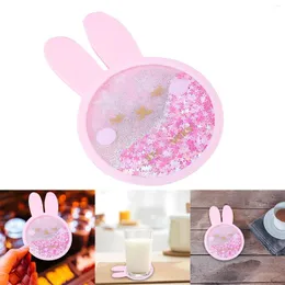 Table Mats Saku-ra/ocean Coasters Cute Quicksand Glitter Drink Women Kids Gift Silicone Non-slip Insulation Decoration