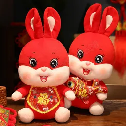 23cm-40cm Yeni Yıl Çin tarzı tang takım elbise tutun balık tavşanı peluş oyuncak yumuşak tavşan doldurulmuş bebek maskot süsü hediyesi