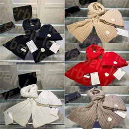 Women Winter Hat Scarf Set Men Sticked Caps Classic Print Outdoor Windproof Wool Scarves