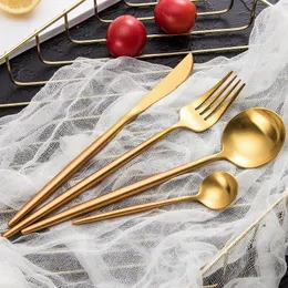 Dinnerware Sets Gold Cutlery Set 18/10 Stainless Steel Modern Dinner Fork And Knife Utensils Tableware Kitchen Home