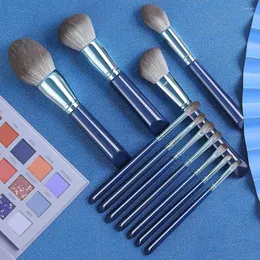 Make-up-Pinsel, 11-teilig, blaues Set, Holzgriff, weiche Faser, Kosmetik, Lidschatten, Pulver, Concealer, Augenbrauen, exquisites Schönheitswerkzeug