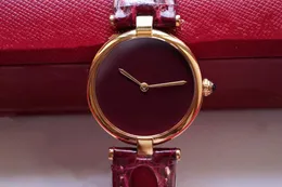 Orologio al quarzo da 30 mm in oro 18 carati Orologio da polso da donna di lusso con cerchio geometrico Orologio da donna in pelle rossa vintage Orologio da donna impermeabile