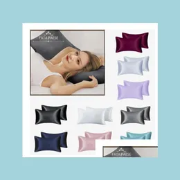 Pillow Case Fatapaese 100 Silk Solid High Quality Silky Skin Care Pillowcase Hair Anti Pillow Case Queen King Fl Size Er Drop Delive Dho8U