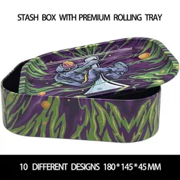Metall Rolling Tray Kit rökningstillbehör Stash Box 180x140x45mm Big Small Size Roll Magasy 10 Designs