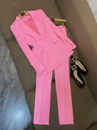 2022 Autumn Pink Solid Color Solid Calças Conjuntos de calças de manga comprida Blazers com um botão único com calças longas Longas