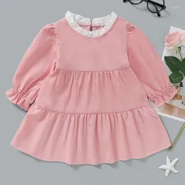 Abiti da ragazza Abito da bambino con maniche arricciate Primavera Autunno Abiti da principessa carini per feste Abiti da bambina rosa Eleganti