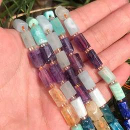 Beads Natural Faceted Seven Chakras Cylinder Citrine Amazonite Lapis Lazuli Apatite Stone Spacer For DIY Jewelry Making Bracelet