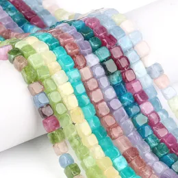 Beads Natural Stone Square Amazonite Amethyst Aquamarine Jade för smycken Making Bulk DIY Armband Charms Tillbehör 8mm