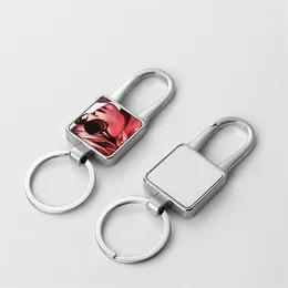 DIY sublimation blank carabiner keychains alloy square designer keychain Silver Plated Lover Car Key Ring for Woman Man Souvenir Family Birthday Jewelry Gift