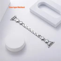 Four Leaf Clover Smart Bandjes voor Apple Watch Band 41mm 40mm 38mm 45mm 44mm 42mm Dames Luxe Bling Diamond Stainless Steel Bracelet Strap voor iWatch Series 8 7 6 SE 5 4 3 2
