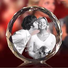 Decorative Figurines 2D Laser Engraved DIY K9 Crystal Fotos Frame Round Family Wedding Po Valentine's Day Anniversary Picture