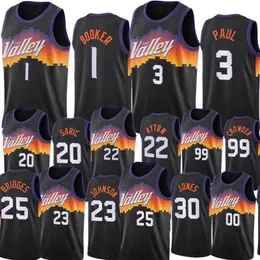 Valley Basketbol Formaları Erkekler Devin Booker Chris Paul DeAndre Ayton Mikal Bridges City Jersey Edition Black Cameron Johnson Giyim