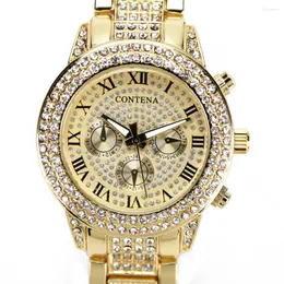 Armbanduhren Genf Klassische Luxus Damen Strass Uhr Gold Frauen Uhren Mode Diamant Weibliche Uhr Relogio feminino