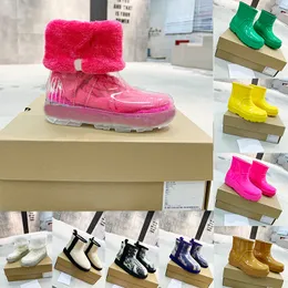 2022 Stivali da neve invernali per donna Ladies Luxury Classic Australie Australia Stivaletti pelosi marroni Clear Mini Fashion Designer Boot Bottes Scarpe alla caviglia trasparenti