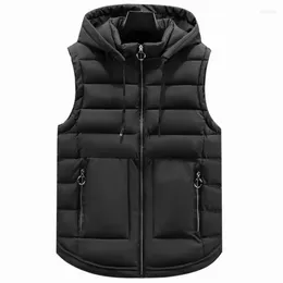 Men's Vests 2022 Brand Autumn Winter Sleeveless Jacket Men's Black Vest Hooded Classic Warm Thick Zipper Solid Cotton Padded Waistcoat