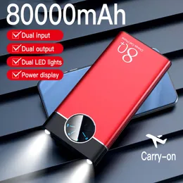 80000mAh Power Bank Fast Charging External Battery Charger 2USB Digital Display Flashlight for iPhone Xiaomi