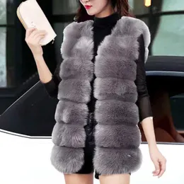 Women's Fur Winter Faux Coat Women Thick Warm Elegant Sleeveless Long Vest Woman Casual Slim Luxury Ja