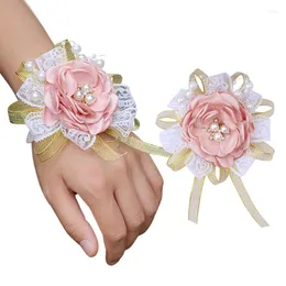 Dekorative Blumen Herren Corsage Braut Brautjungferen Handgelenk Blume Kristall Perlen handgemachtes elastisches Armband Party Hochzeitsrequisiten XH069