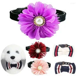 Dog Collars Flower Collar Pet Cat Bow Perro Collier Chiens Leather Necklace Accessories Bowknot Personalized For Small Teddy Chihuahua