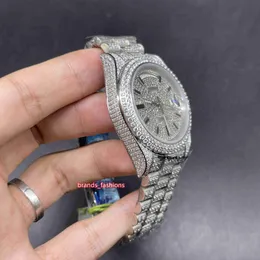 MoissaniteNew Men Iced Diamond Watch Black Bar Scale Watches Silver Aço inoxidável Antegramento mecânico automático2023