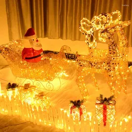 Christmas Decorations 120cm Ornament Golden Deer Cart Elk LED Lights Tree Iron Art Sleigh Luminous Year Decoration