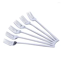 Dinnerware Sets 6pcs KoreanTable Fork Set Long Handle Dinner Forks Stainless Steel Four Tine Salad Dessert Fruit Cutlery 8.5''